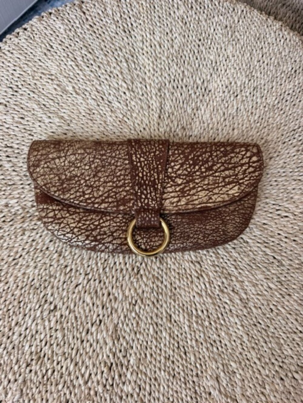 Gold and Brown Textured Leather Clutch